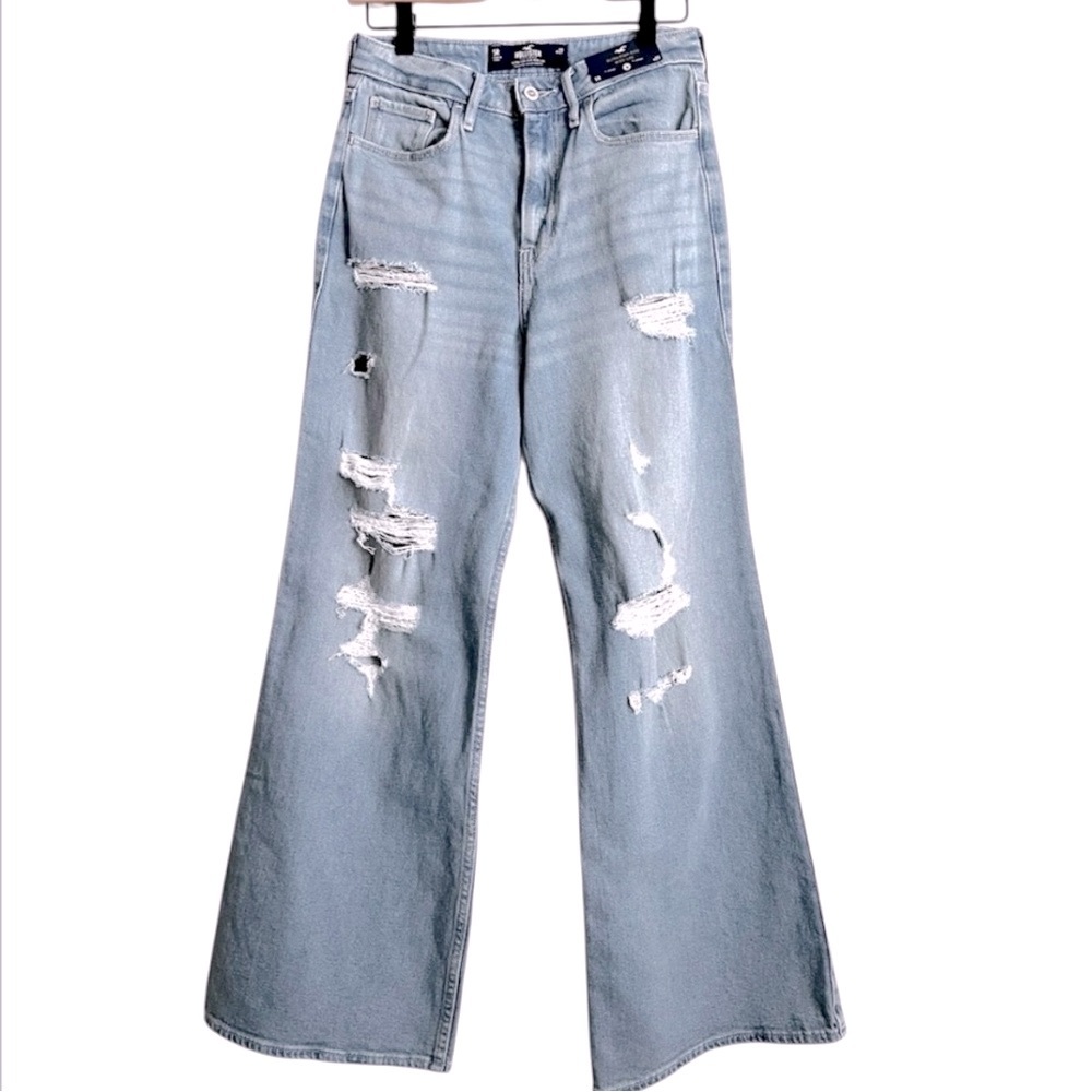 HOLLISTER Ultra High-Rise Wide Leg Denim Jeans Distressed 5R 27 NWT
